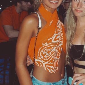 Orange Bandana Vintage Wrap Print Scarf Halter Top